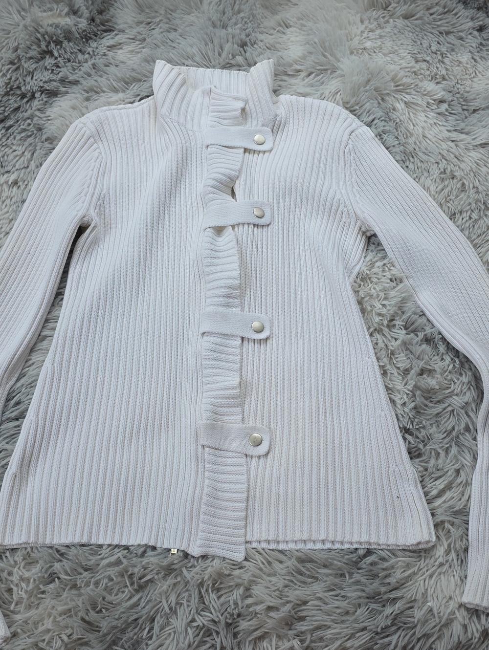 Moda International White Ribbed Button-Front Coat